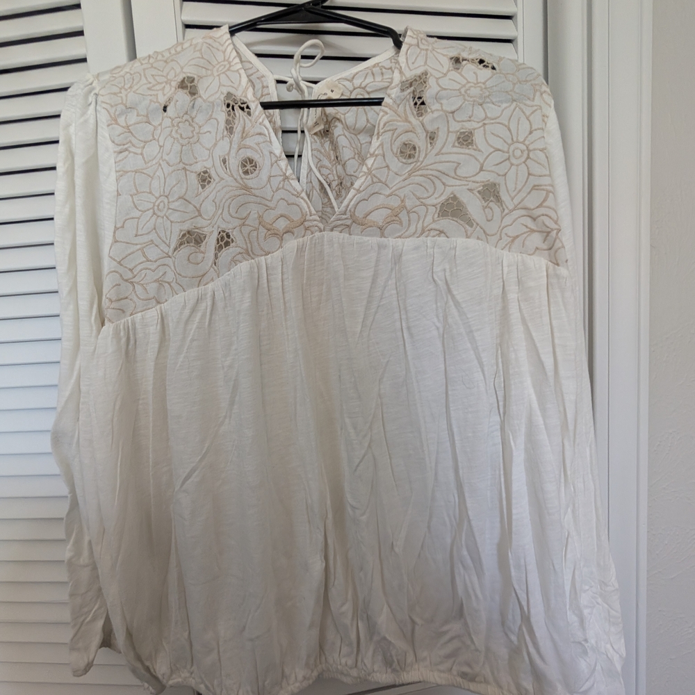 Lucky Brand Cream Floral Lace Blouse